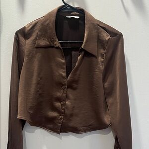 Zara Chocolate Brown Button Down Shirt